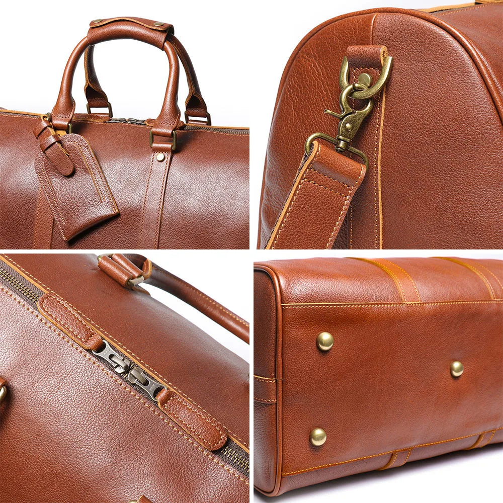 ROOG Vintage Leather Travel Tote Bag With A Roomy Interior That Easily Fits Your Essentials, Combining Style And Practicality