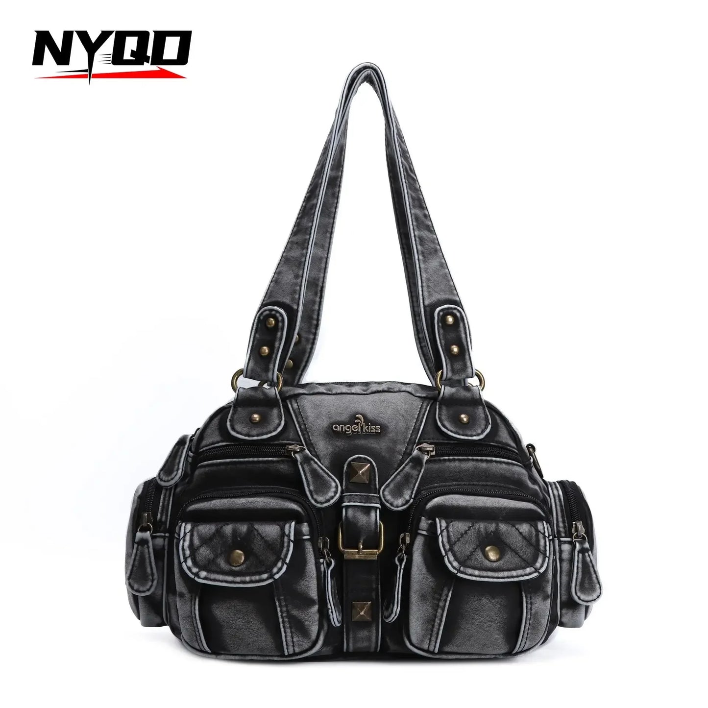 Ladies Handbags Vintage Fashion Tote Bag Women Punk Biker Satchel Top-handle Shoulder Crossbody Bag Multi-pockets Dumpling Pack