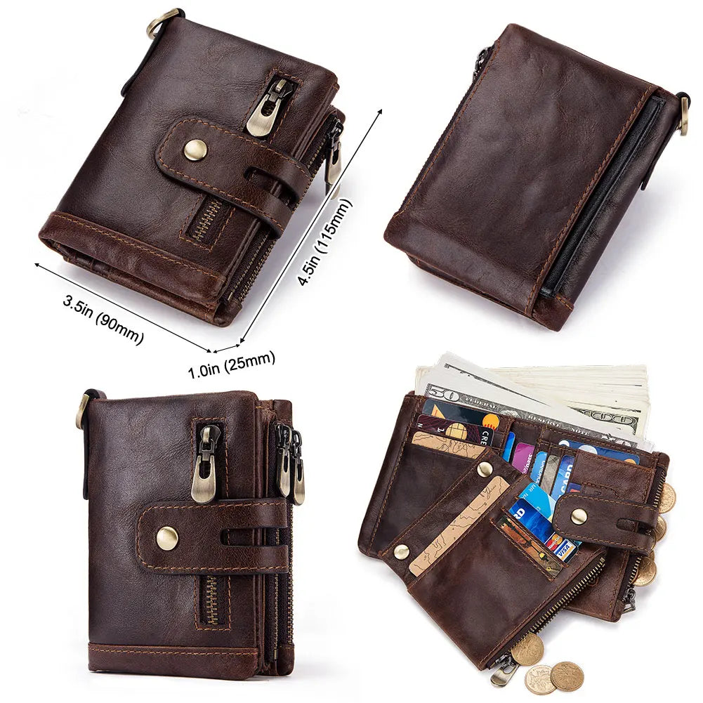 HUMERPAUL Wallet for Men RFID Genuine Leather ID Credit Card Holder with Anti-theft Iron Chain Brand Design PORTFOLIO Portomonee