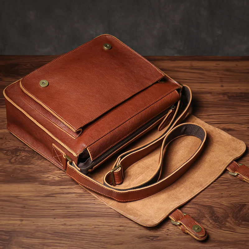 ROOG Vintage Genuine Leather Messenger Bag Classic Luxury Shoulder Sling Bags Coach Crossbody Locomotive Bag For 12.9 Inch Ipad