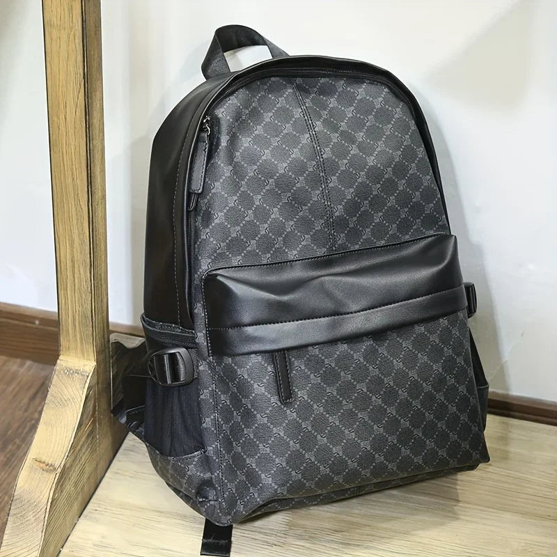 Luxury Plaid Print Backpack Men Fashion Design Men's Backpacks Large-capacity Travel Bags PU Backpack Male Schoolbag