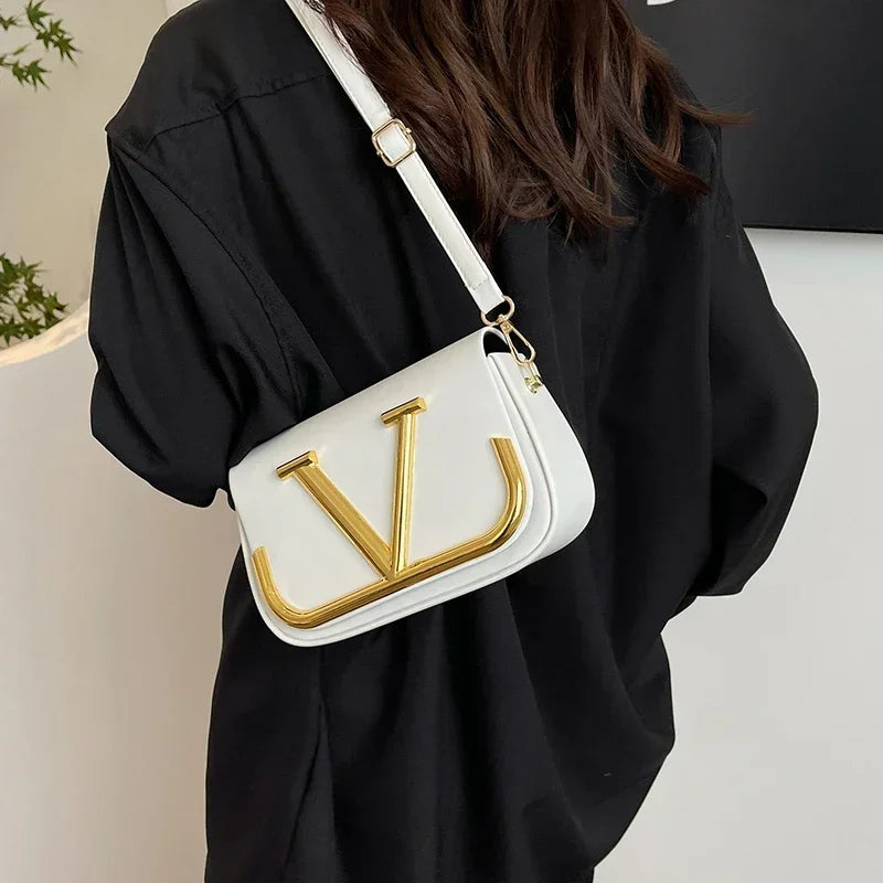 Elegant Simple Crossbody Handbag For Business Women With Solid Color Large Capacity Trendy Logo Design