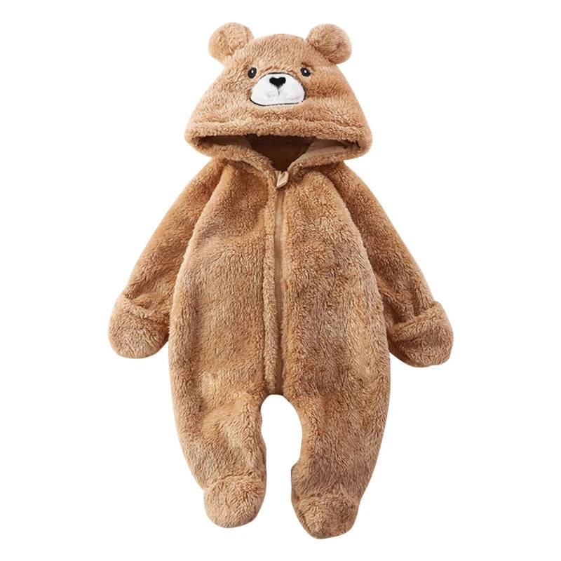 Cute Cartoon Baby Clothing Boys Footies Long Sleeve Velvet Hooded Baby Girl Clothes Winter Warm Baby Romper 0-12 Months
