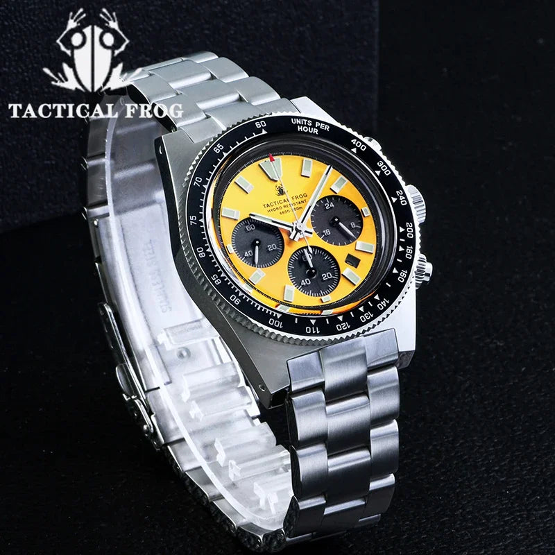Tactical Frog Sapphire Crystal Mirror Ceramic Bezel Chronograph Watch V2 Solar VS75A Eco-Drive Quartz 20Bar Waterproof Men Watch