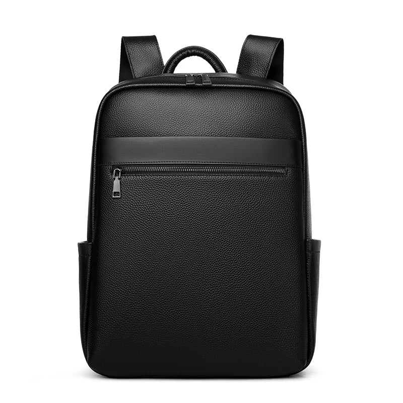 High Quality Minimalism Men's Black Backpack Bag Genuine Leather Double Shoulder Bag Cow Leather Man Backpack for Business