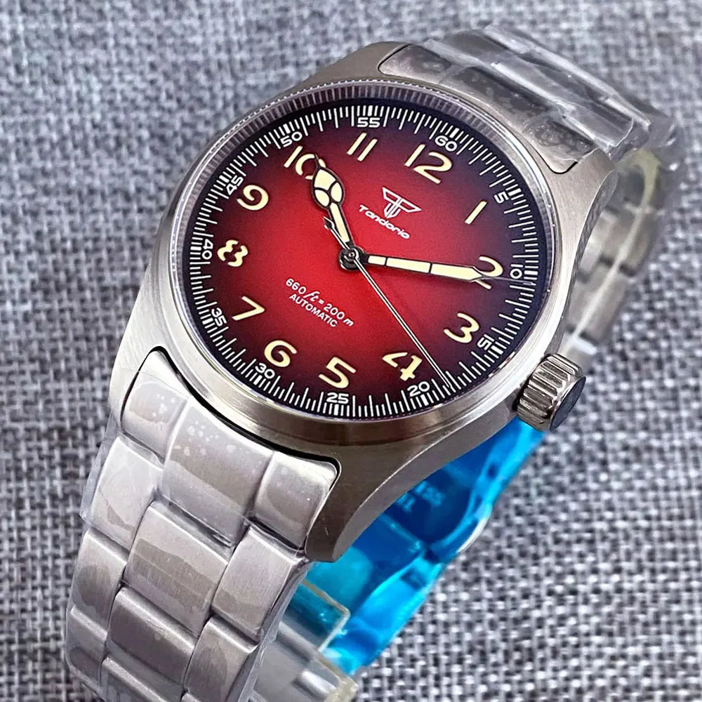 Tandorio Dive Khaki Field Series Pilot Mechanical Watches for Men 200M Waterproof Polish Bezel NH35AA Movt Beige Snake Hand