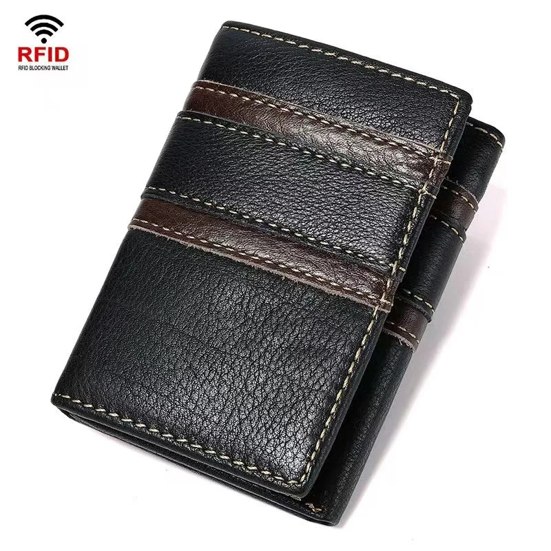Genuine Leather Wallet Ultra-thin Fold Unisex Purse Credit ID Business Bank Purse Handmade Simple High Quality Handbag