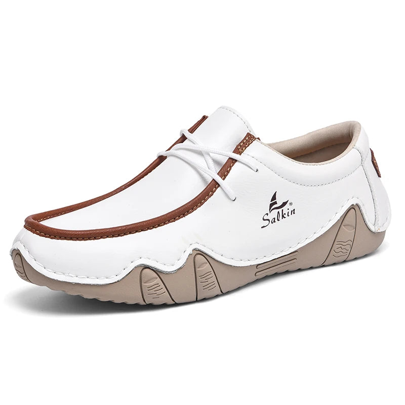 New 2024 Autumn Handmade Leather Casual Men Shoes Design Fashion Sneakers Man Loafers Breathable Low Top Flat Shoes Driving