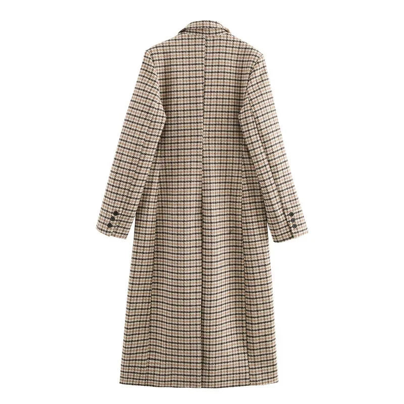 Trendy Long Plaid Woolen Coat for Women Collared Independent Station New Model SAW Fashionable Outerwear from Mainland China
