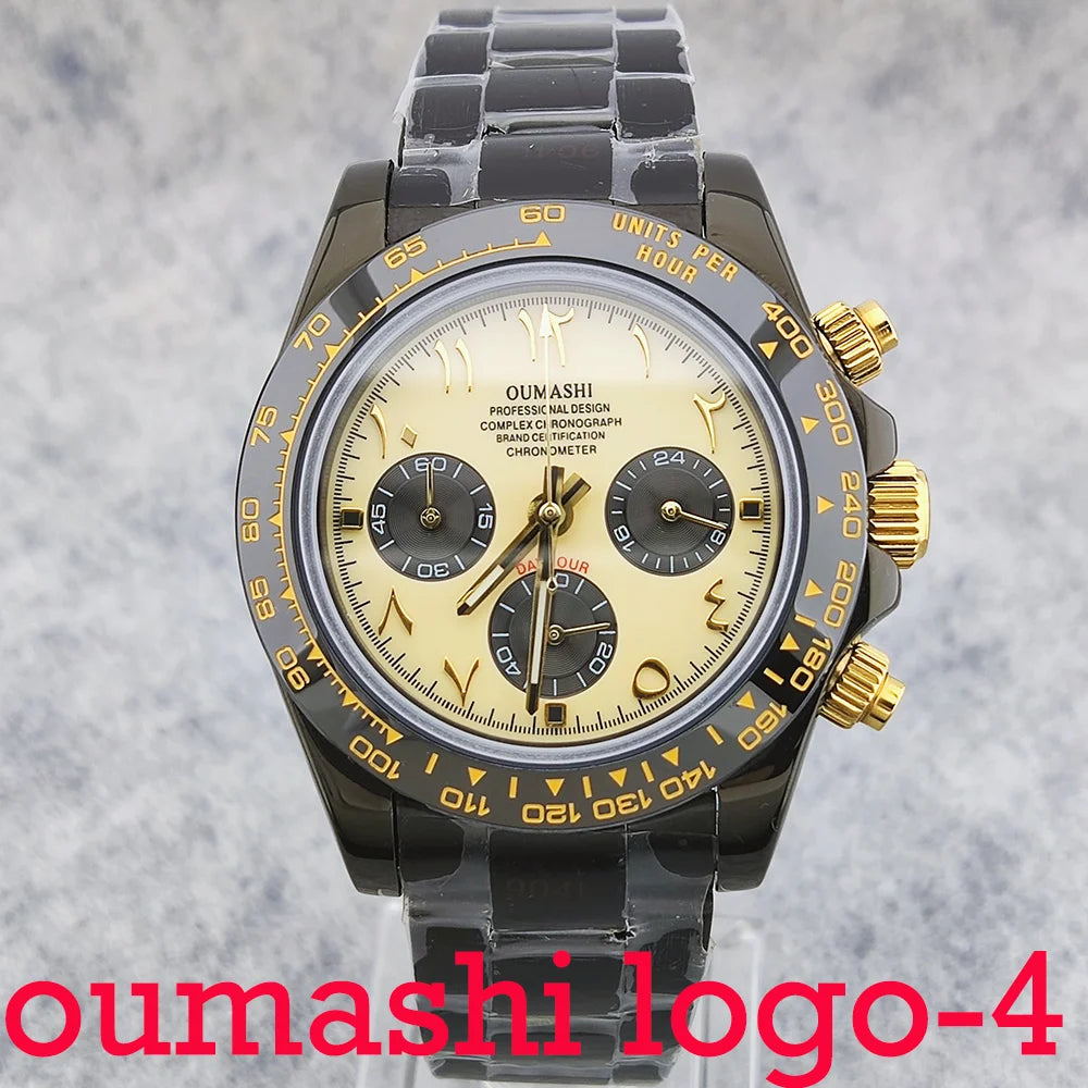 Business 39mm Quartz Watch Men's Chronograph Sapphire Crystal VK63 Movement Arabian luminous dial stainless steel men's watch