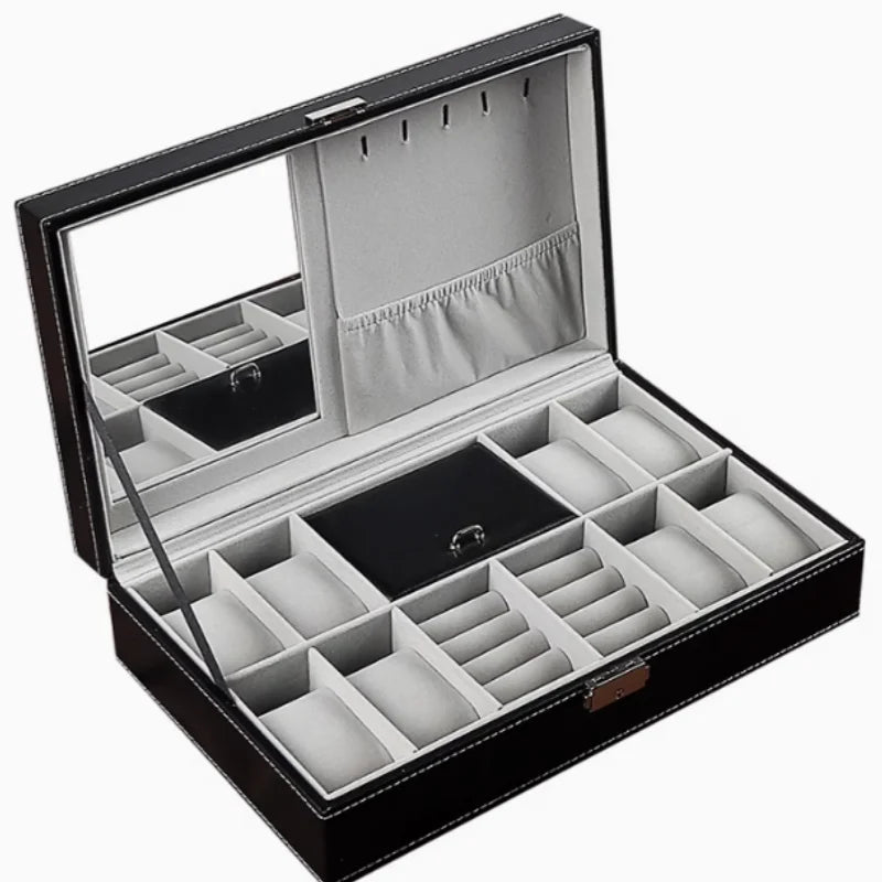 Jewelry Box for Watches & Accessories - Lockable Storage Case with Mirror for men & Women