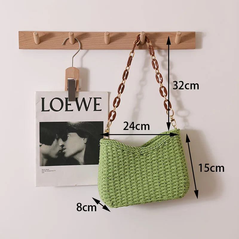 Small fresh purple underarm woven bag New crescent single shoulder solid straw woven bag Women's beach holiday beach bag