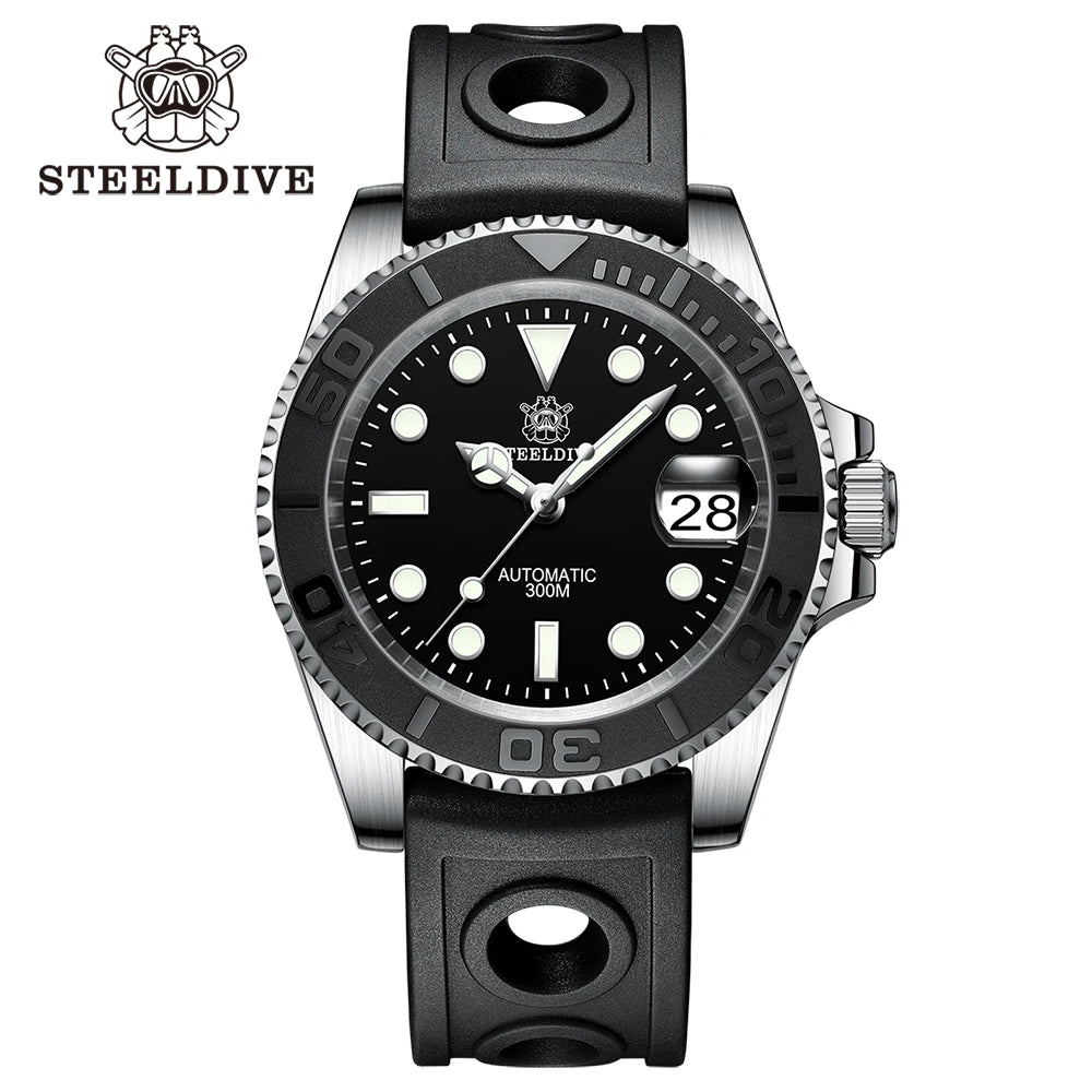 SD1953T New In STEELDIVE 300M Water Resistant NH35 Automatic Mens Dive Watch Reloj Black Ceramic Bezel With Embossed Markers