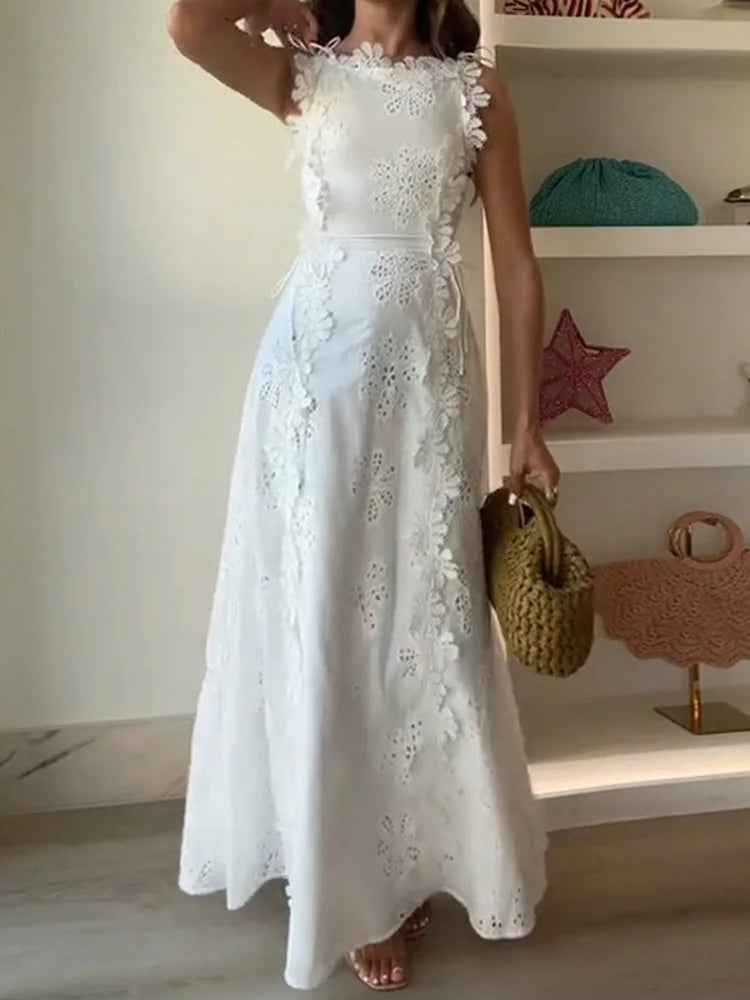 Women Sexy Hollow Out Maxi Dress Diagonal Collar One Shoulder Tassel Solid Patchwork Dress Chic Lady Bodycon Slim Fit Dresses