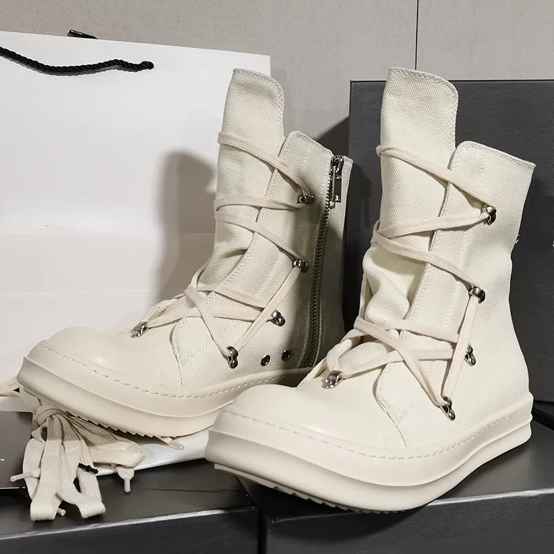 Men Women High-TOP Shoes Casual Canvas Couple Thick-sole Sneakers Luxury Designer Zip Hip Hop Flat Black Boots Outdoor Trainers