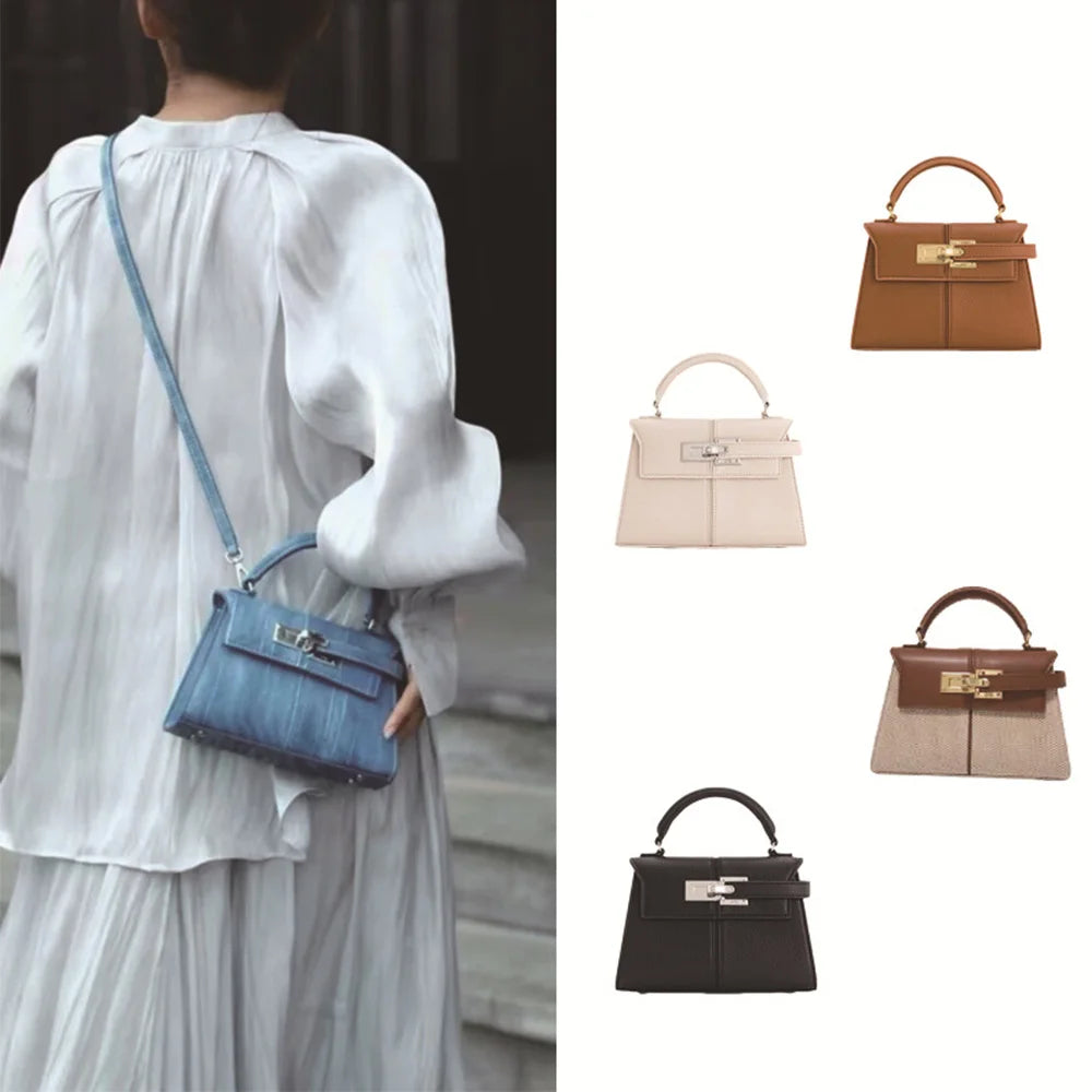 Women's Handbag 2025 Trapezoidal Leather Women's Bag Versatile Fashion Niche Handbag Denim Blue Tote Bag Small Crossbody bags