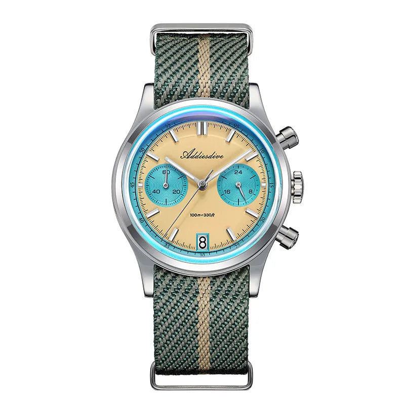 ADDIESDIVE TOP New Men Watch Bubble Mirror Glass 316L Stainless Steel BGW9 Luminous 100m Diving VK64 Quartz Chronograph Watch