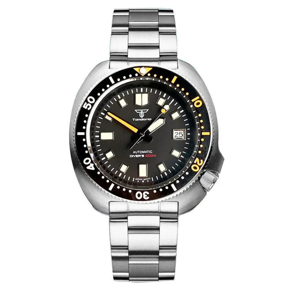Tandorio 44mm Turtle Series 200m Waterproof Sapphire Crystal Glass NH35A White Date C3 Lume Hands Automatic Men Dive Watch