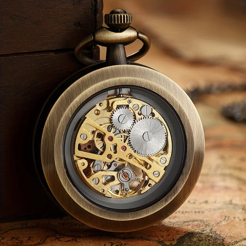 Luxury retro hollowed out mechanical pocket watch with luminous waterproof semi-automatic alloy waist chain suitable for daily
