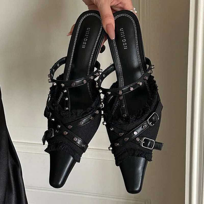 Female Shoes For Thin High Heels Pointed Toe Elegant Ladies Sandals Slingbacks Slides Fashion 2025 Footwear Black Women Pumps