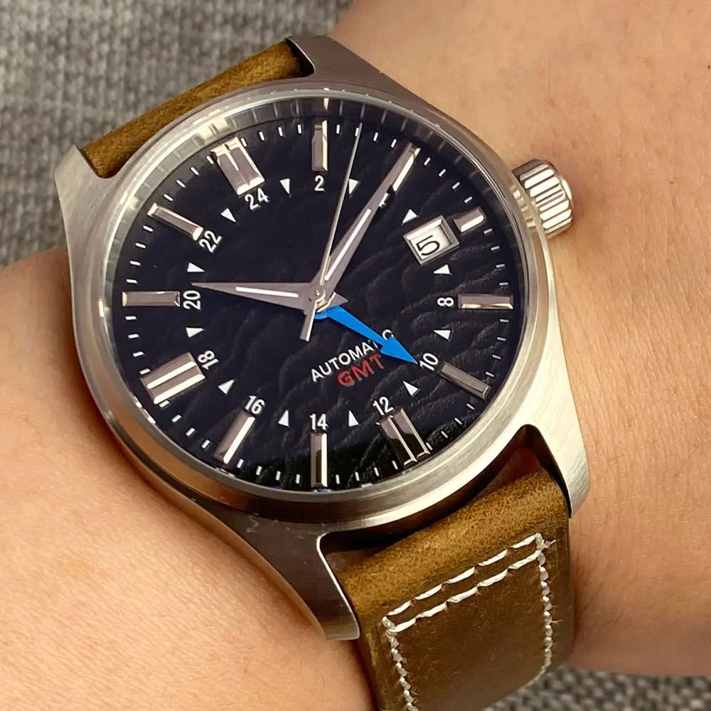 Tandorio Japan NH34 Automatic Mechanical Watch for Men Diver GMT Movement 200M Waterproof 39mm Sapphire Crystal Leather Band