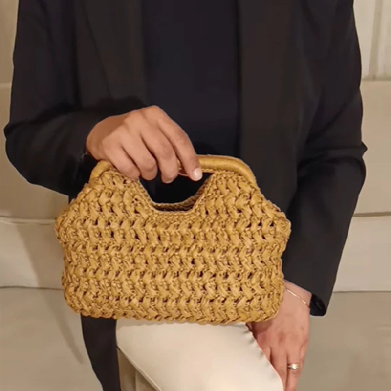 Women's Woven Handbags High-end Brand Holiday Beach Bags Summer New Large Capacity Straw Clutch Bag Fashionable Simple Women Bag