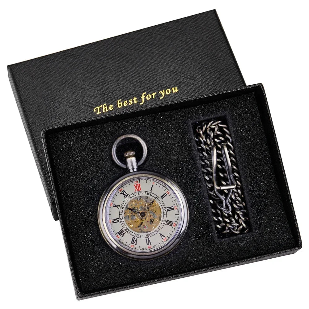 Open Face Roman Numerals Display Automatic Pocket Watch Bronze Metal Case Retro Punk Pendant Self Winding Pocket Clock