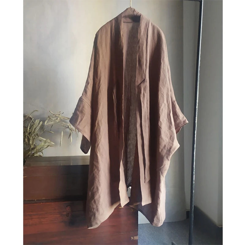 Arts Style 2025 New Arrival Spring/summer Women Loose Casual Good Quality Cotton Linen Long Coat V-neck Open Stitch Trench Y333