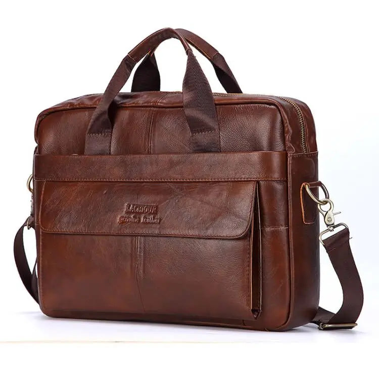 Men Genuine Leather Handbag Fashion Office 14 inch Laptop Briefcase Bag Male Computer Shoulder Bags Men's Business Document Bag