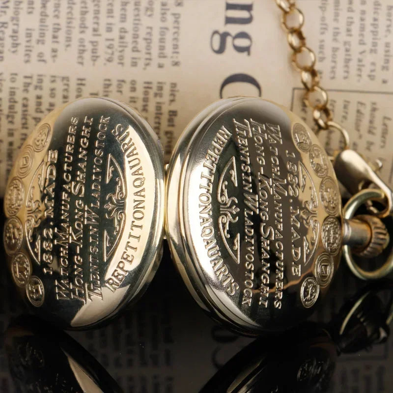 High Quality Luxury Golden Hand Wind Mechanical Pocket Watch Roman Number Dial Pendant Chain Fob Watch