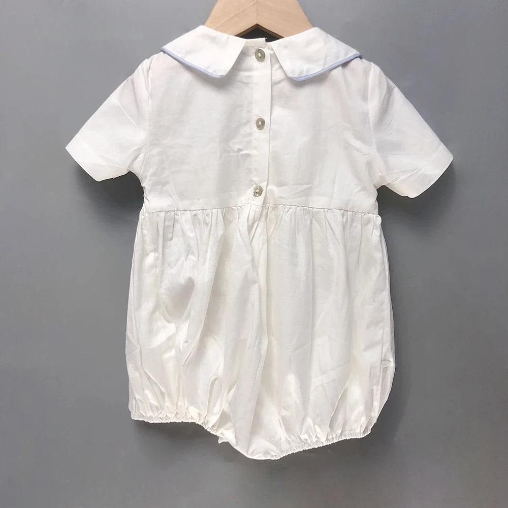 Children Boutique Clothing Summer BABI Boy Girl Handmade Smocked Cute Duck Embroidered Bubble Cotton Short Sleeves Christening