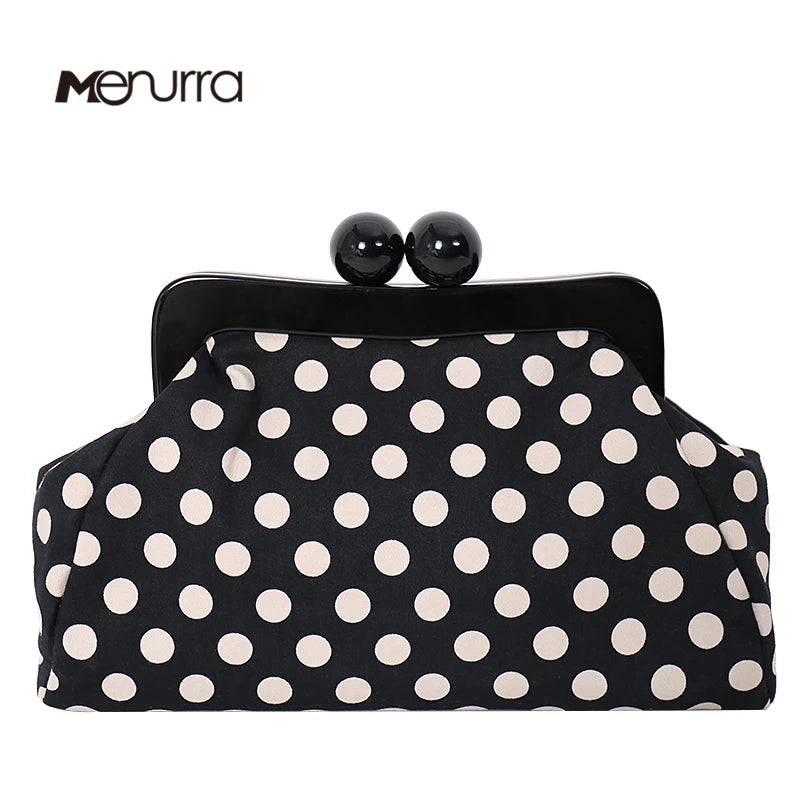 Polka Dot Handbag Crossbody Bag Kiss Lock Top-Handle Handbag Chain Strap Vintage Purse Shell Evening Women Shoulder Clasp Gift
