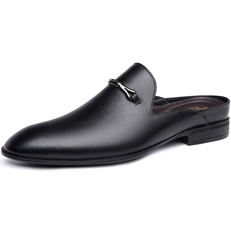 Luxury Brand Half Drag Casual Sandals Shoes Men Slippers Genuine Leather Loafers Lazy Penny Shoes High Quality Slip on Mens Shoe