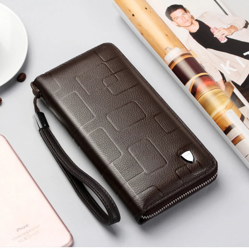 Genuine Leather Wallets for Men 2025 Long Zipper Wristlet Clutch Phone Bag Business Card Holder Wallet Brand Murse Coin Purse