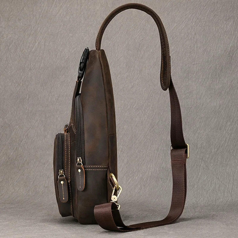 New Fashion Men's Chest Bag Single Shoulder Bagpack Bag Crossbody Chest Pack Vintage Style Male Travel Bags Genuine Leather Hot