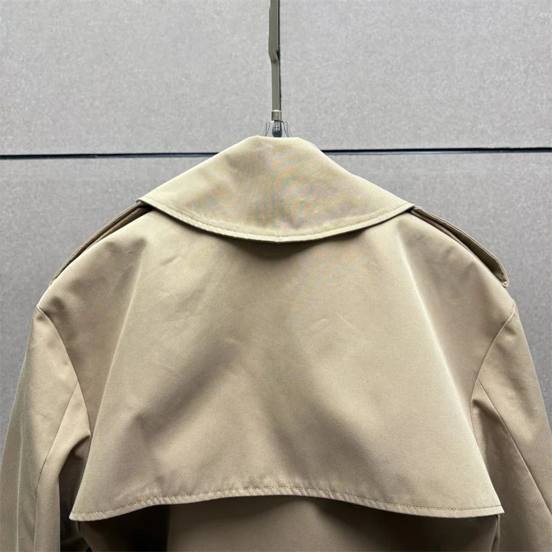 Women's jackets 2025 summer new belt slim fit lapel long sleeved top High quality pure cotton Women's coat jumpsuit windbreaker