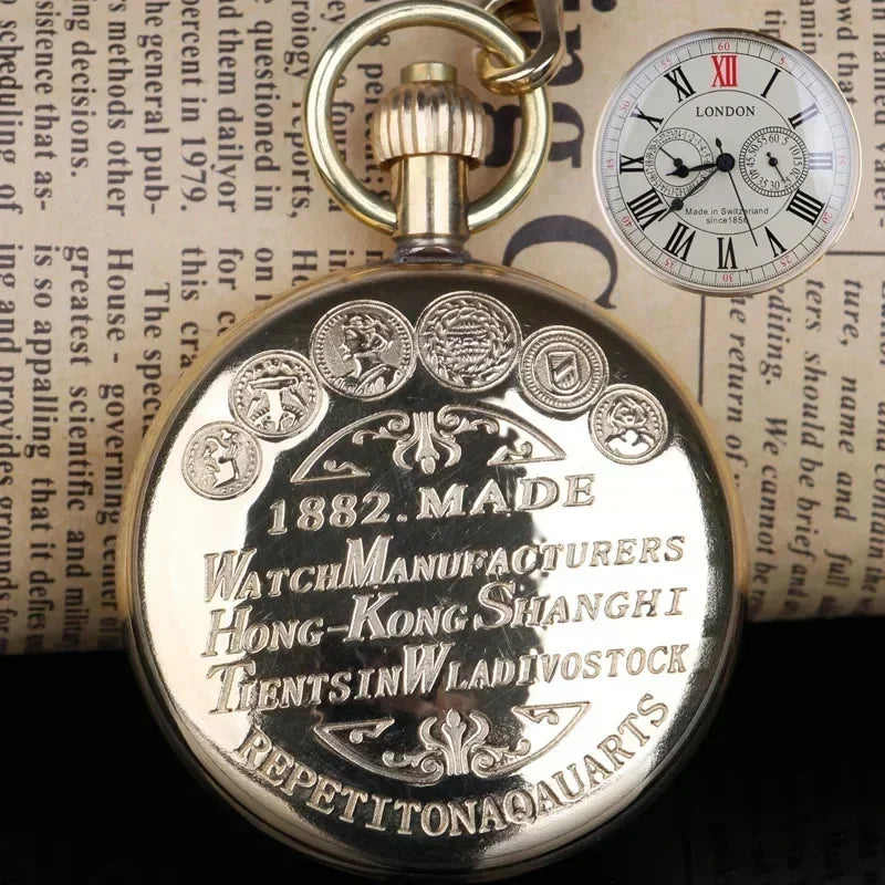 High Quality Luxury Golden Hand Wind Mechanical Pocket Watch Roman Number Dial Pendant Chain Fob Watch