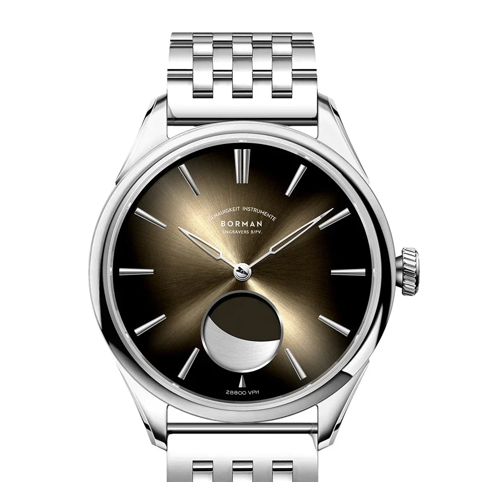 BORMAN Stainless Steel Men Mechanical Watch Power Reserve 80Hour Moon Phase Automatic Watch Sapphire Glass Waterproof 50M Watch