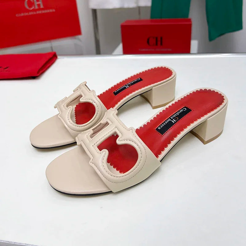 CH Women's Home Slippers Wearable Flat Simple Style Rhinestone Office Heeld sandals Openwork Design Elegant Women's Shoes