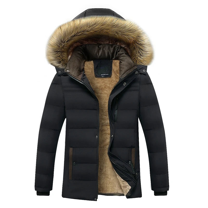 Winter Men Windproof Fleece Casual Jacket Man Thick Detachable Hat Parka Jacket Men Outdoor Multi Pocket Work Windbreaker Jacket