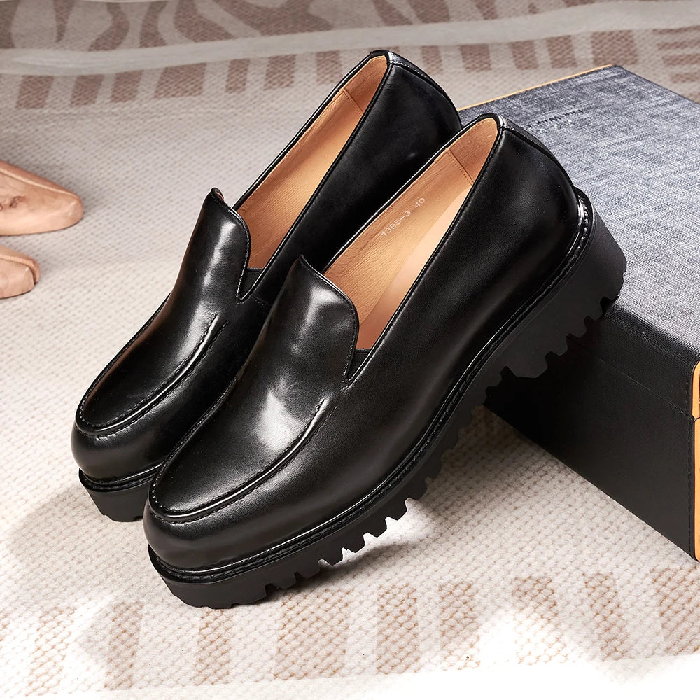 Fashionable Men Formal Shoes Genuine Leather Handmade High Heels Thick Shoes Classic Wedding Office Men's Formal Business Shoes