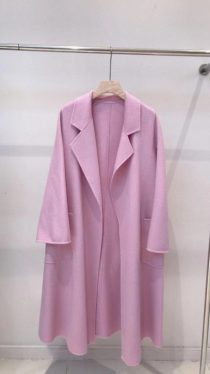 SPECIAL OFFER Cashmere Coat Female Winter Mid-Length Corrugated Coat Black Wool Coat Woman Autumn New Casual Fashion Beige Coat