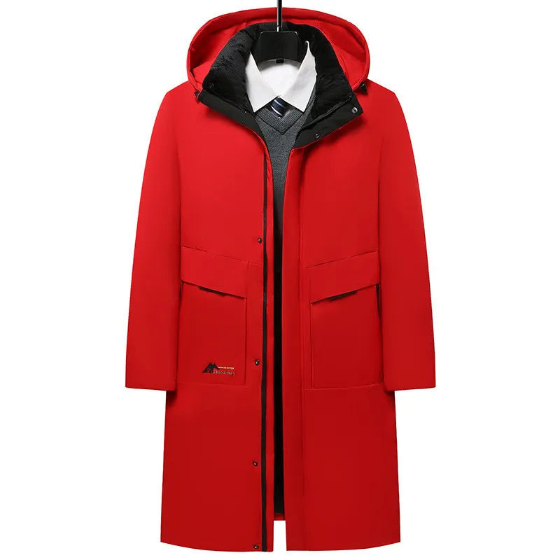 Business Parka Winter Fleece Long Jacket with Hood Windbreaker Mens Coats Casual Thicken Warm Men Long Outwear Clothing Overcoat