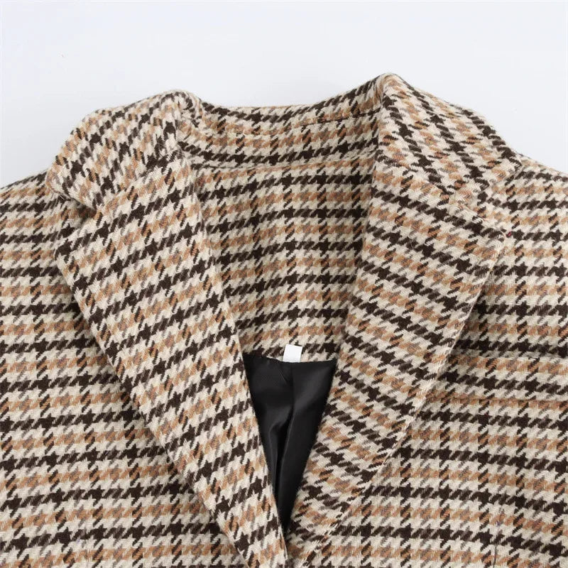 Trendy Long Plaid Woolen Coat for Women Collared Independent Station New Model SAW Fashionable Outerwear from Mainland China