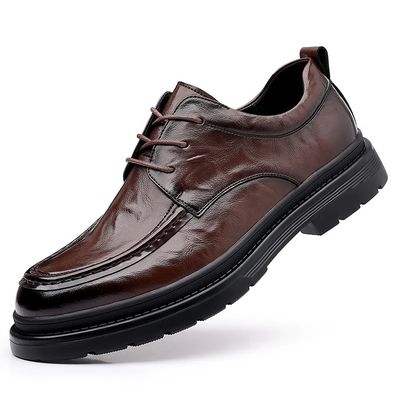 Genuine Leather Lace Up Luxury Shoes Black Dress Shoes Gentleman Oxford Shoes with Thick Soles for Men Shoes Mens Casual Shoes