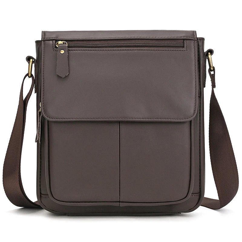 Men's Vintage Genuine Leather iPad Messenger Bag Thick Cow Leather Shoulder Bag Small Casual Crossbody Bag Cowhide Briefcase