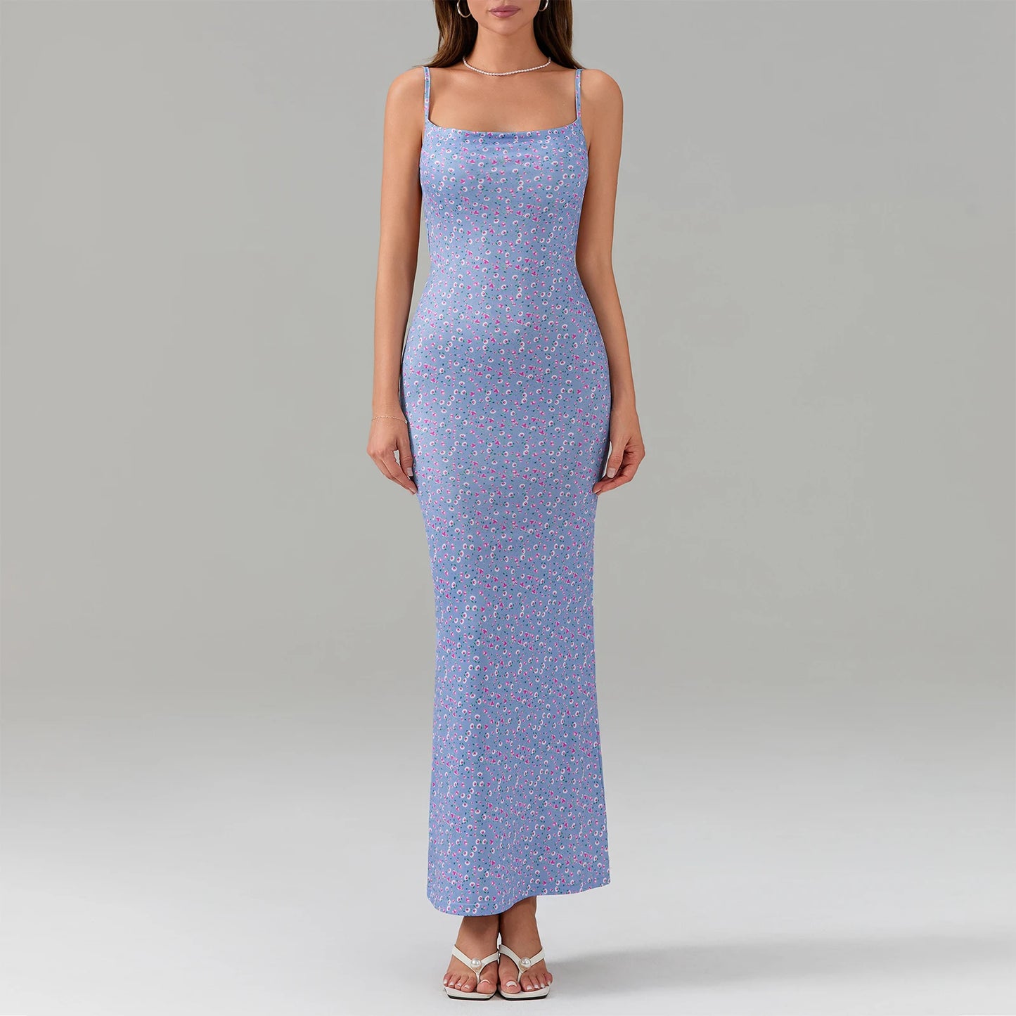 Women Chic Tube Backless Dress Spaghetti Strap Satin Elegant Maxi Bodycon Long Dress Y2K Floral Printed Sundress Streetwear