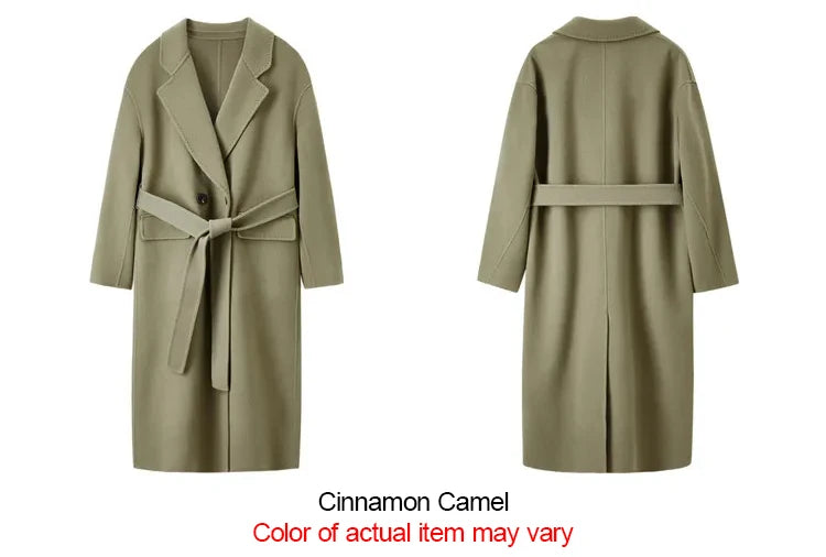 SENTUBILA 100% Woolen Long Coat For Women 2025 Winter Thick Straight Belted Mid-length Warm High Quality Outerwear W44O56770X