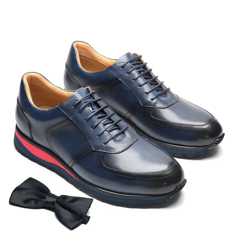 Classic Retro Men's Sneakers Genuine Leather Winter Business Office Casual Shoes Anti-slip Lace-up Blue Black Outdoor Footwear