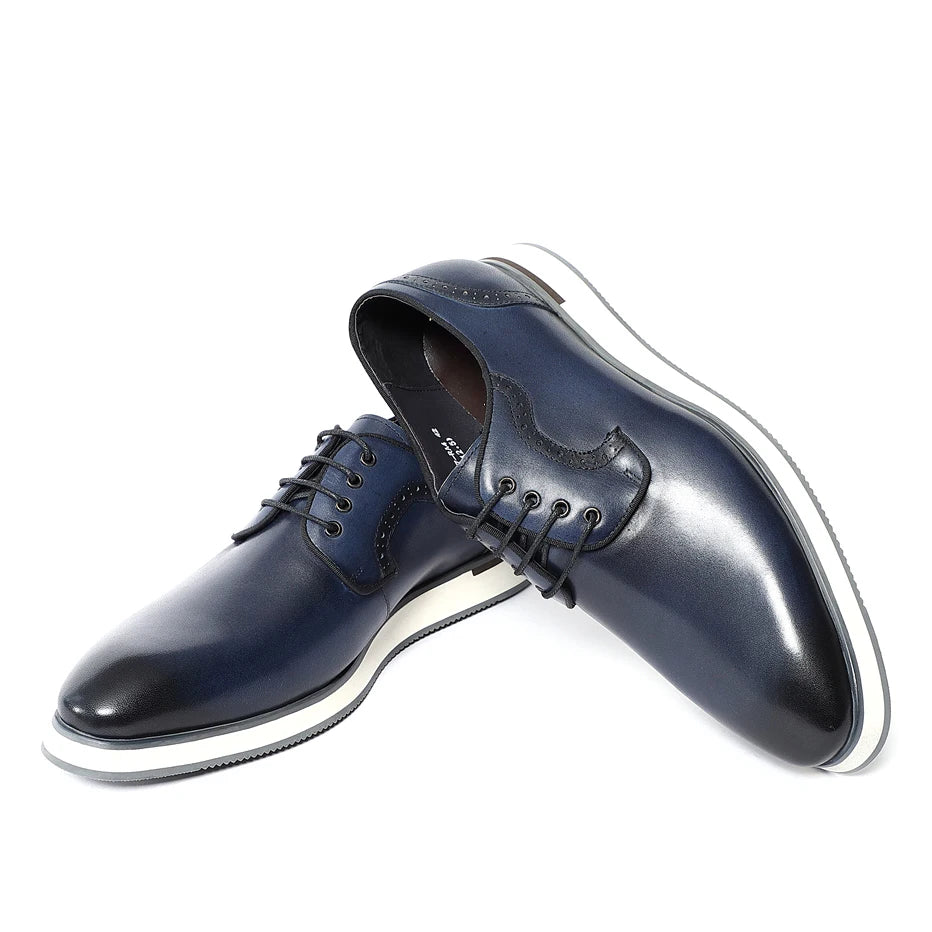 Blue Black Business Office Mens Casual Derby Dress Shoes Genuine Leather Lace-up Comfortable Flat Sneaker Shoes for Man